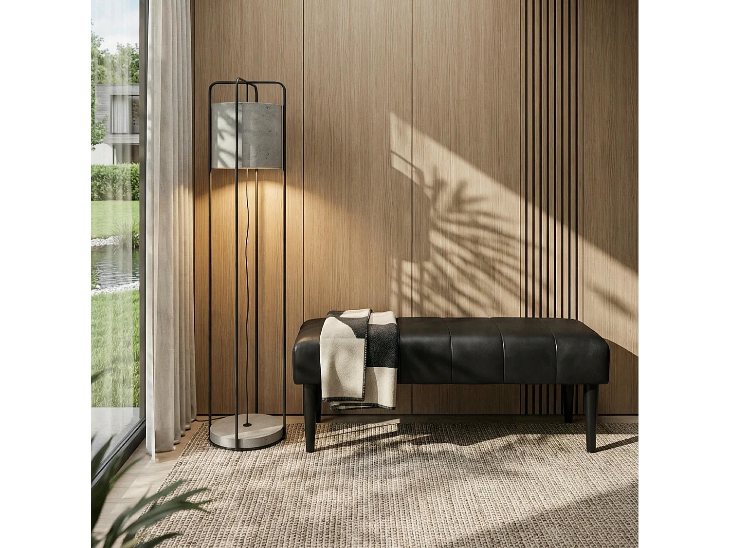 Sitzbank 120 cm Athea - Leder & MDF, Massivholz, Schaumstoff - Schwarz