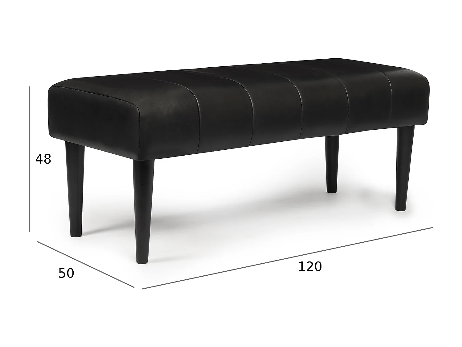 Sitzbank 120 cm Athea - Leder & MDF, Massivholz, Schaumstoff - Schwarz