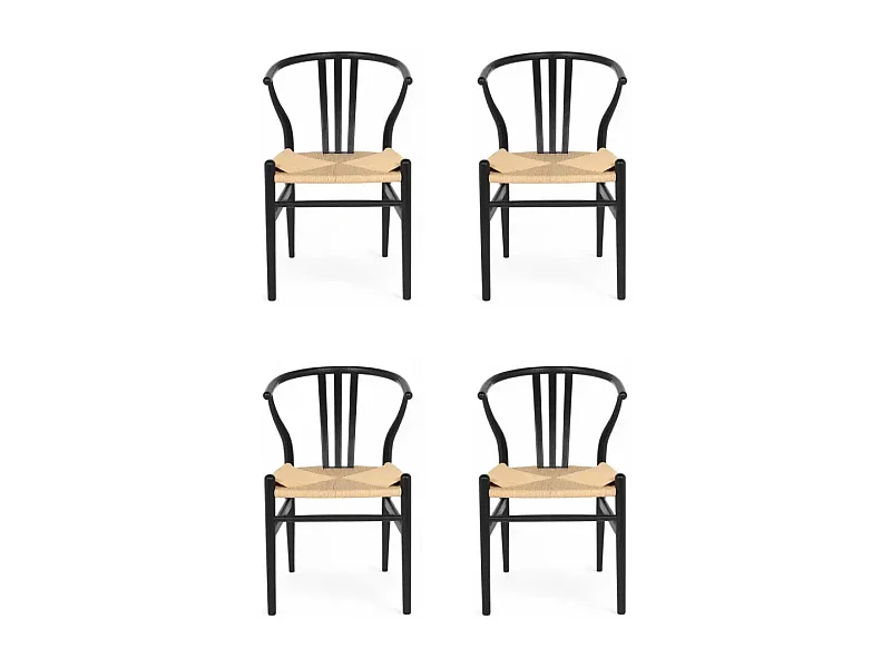 Esszimmerstühle 4er Set Nicoline - Papiergarn & Massives Eichenholz - Schwarz