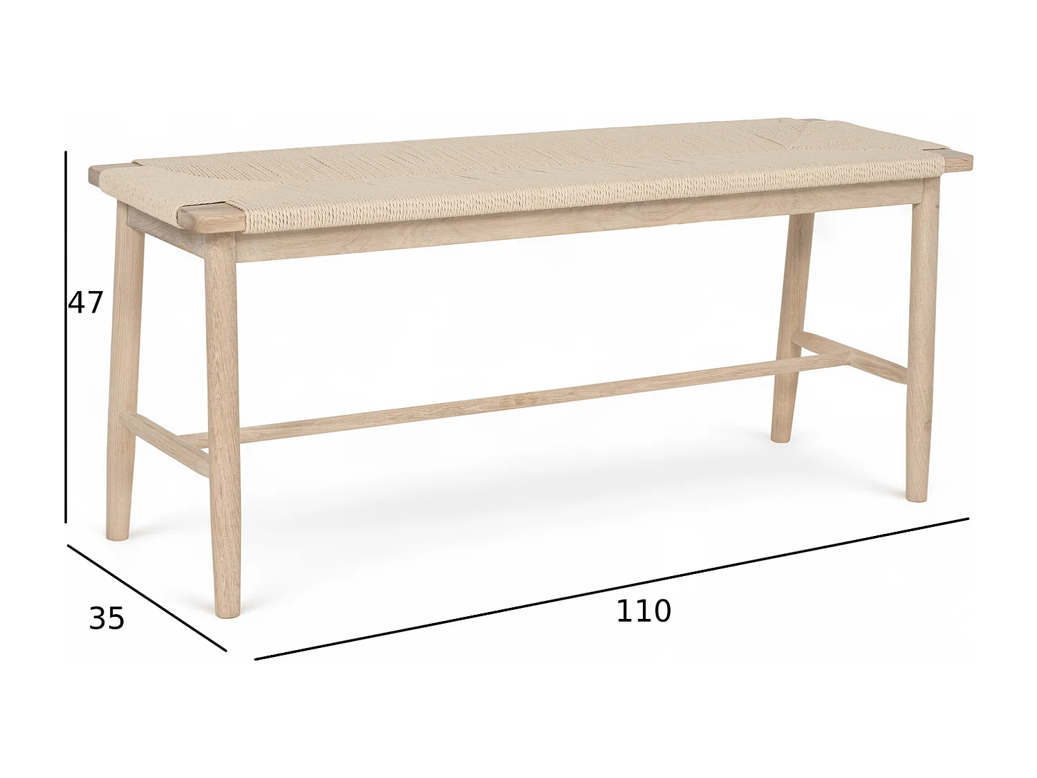 Sitzbank 110 cm Prime - Papiergarn & Massives Eichenholz - Eiche bianco