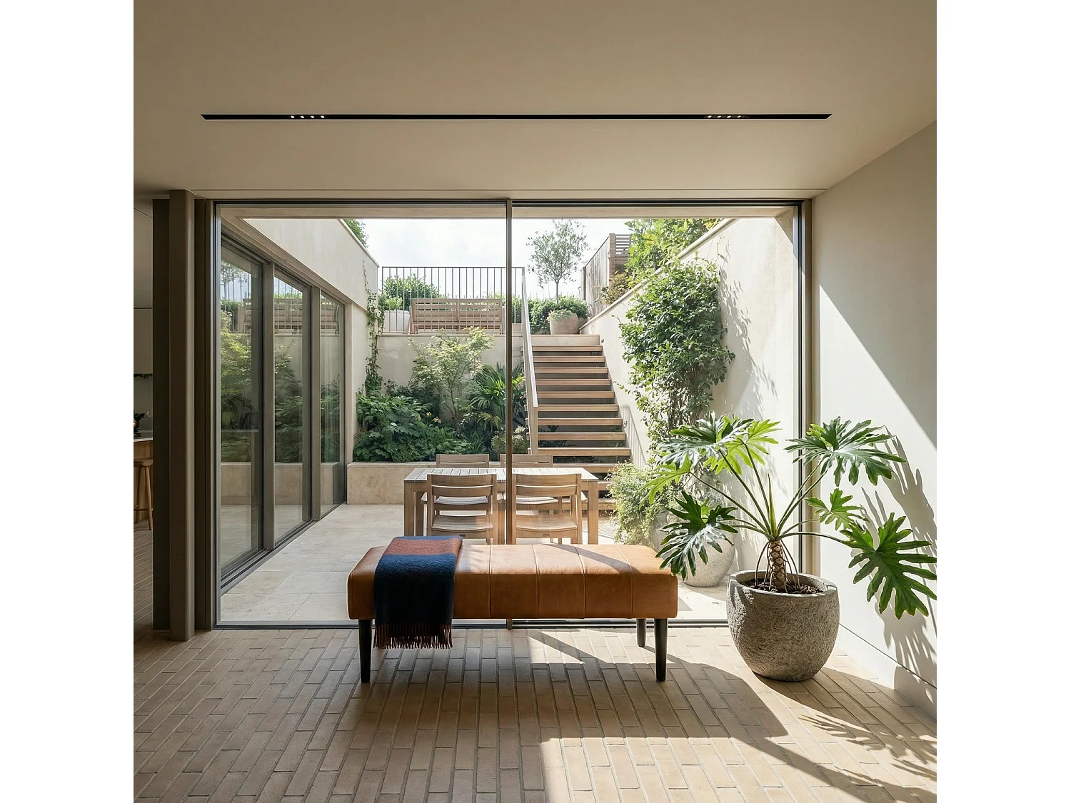 Sitzbank 92 cm Athea - Leder & MDF, Massivholz, Schaumstoff - Cognacbraun