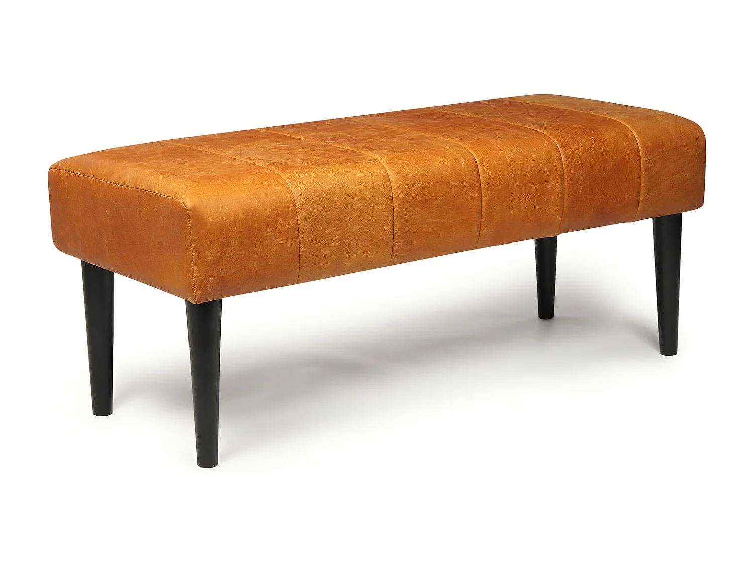 Sitzbank 92 cm Athea - Leder & MDF, Massivholz, Schaumstoff - Cognacbraun