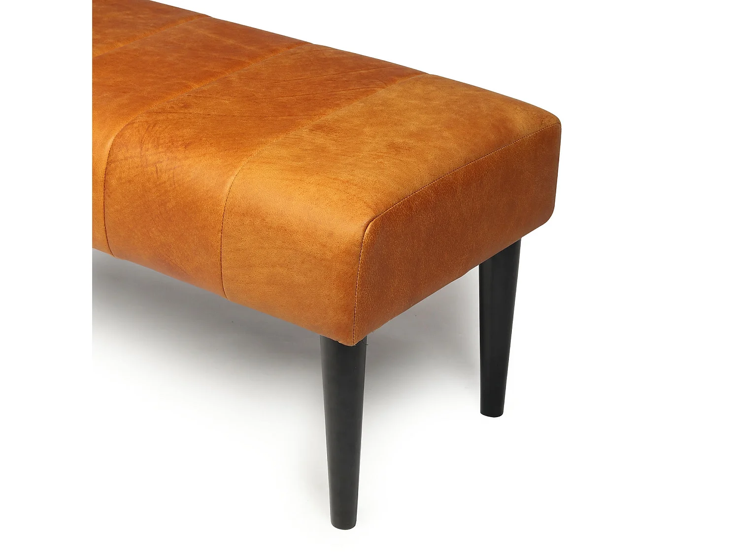 Sitzbank 92 cm Athea - Leder & MDF, Massivholz, Schaumstoff - Cognacbraun