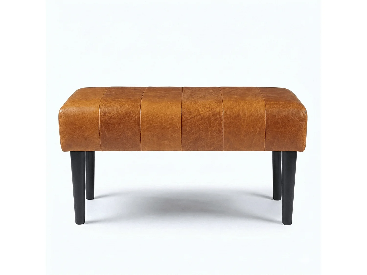 Sitzbank 92 cm Athea - Leder & MDF, Massivholz, Schaumstoff - Cognacbraun