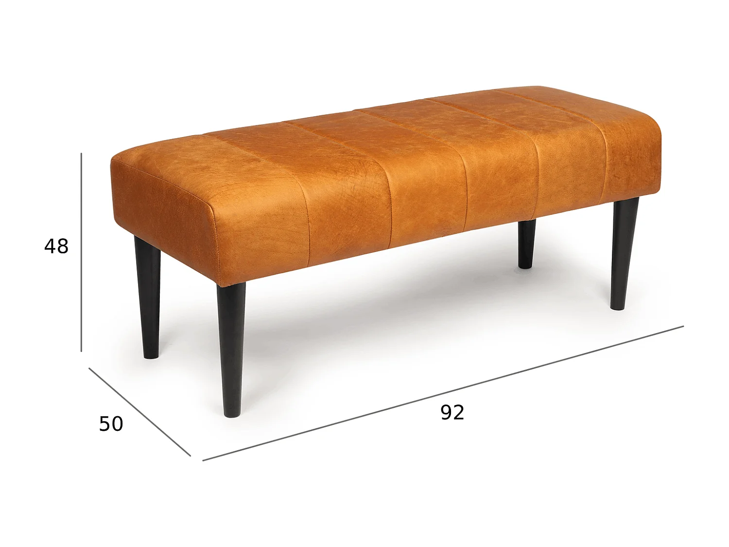 Sitzbank 92 cm Athea - Leder & MDF, Massivholz, Schaumstoff - Cognacbraun