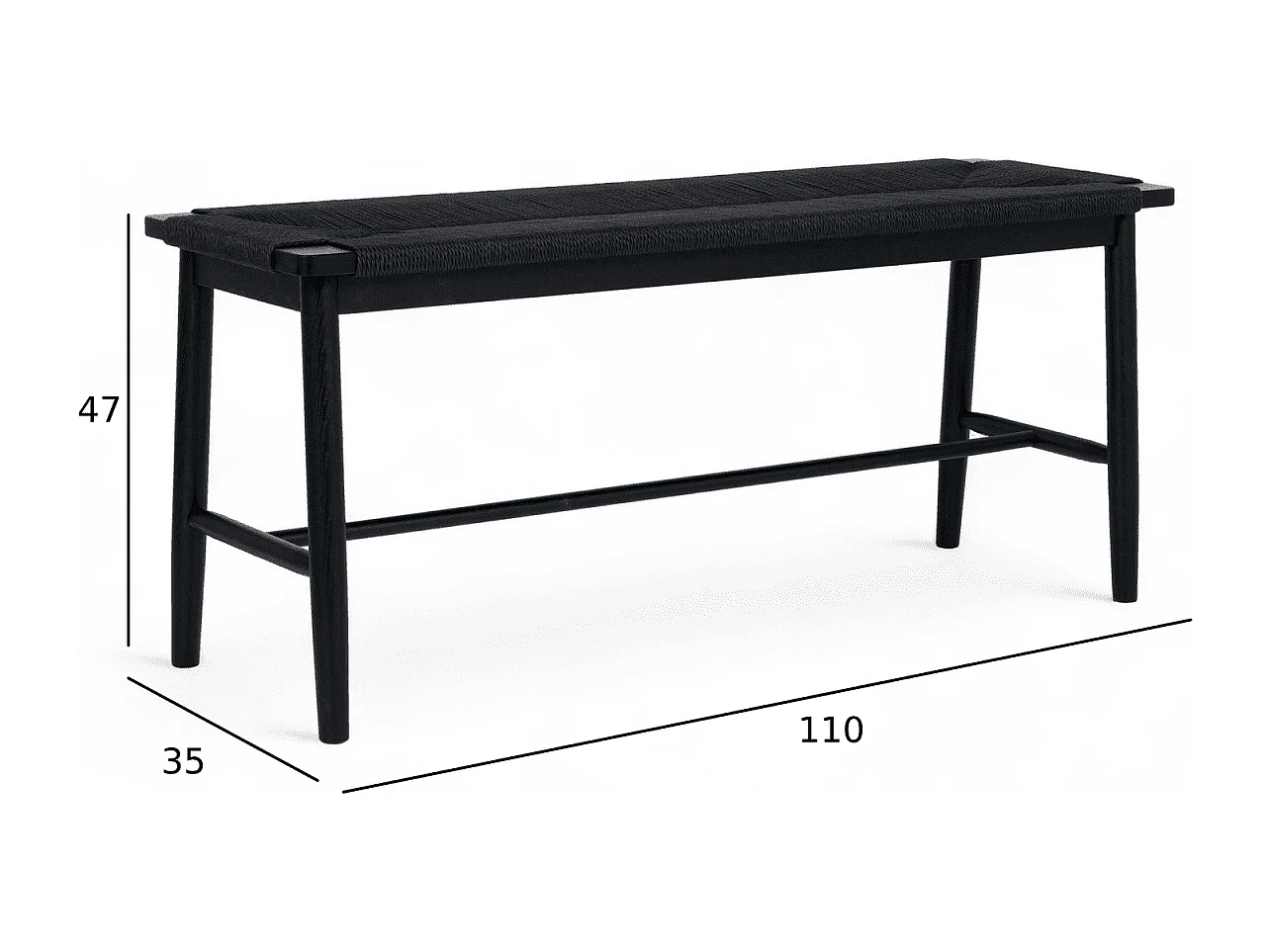 Sitzbank 110 cm Prime - Papiergarn & Massives Eichenholz - Schwarz