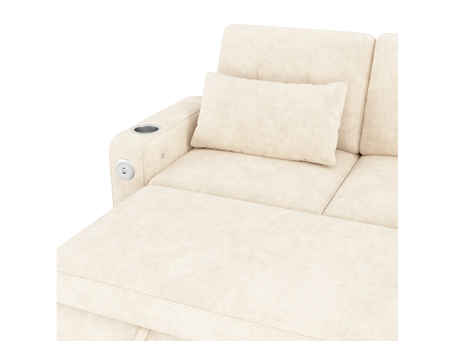 Canapé d'angle en L - avec espace de rangement - ports USB/Type-C - porte-gobelets - éclairage LED - beige