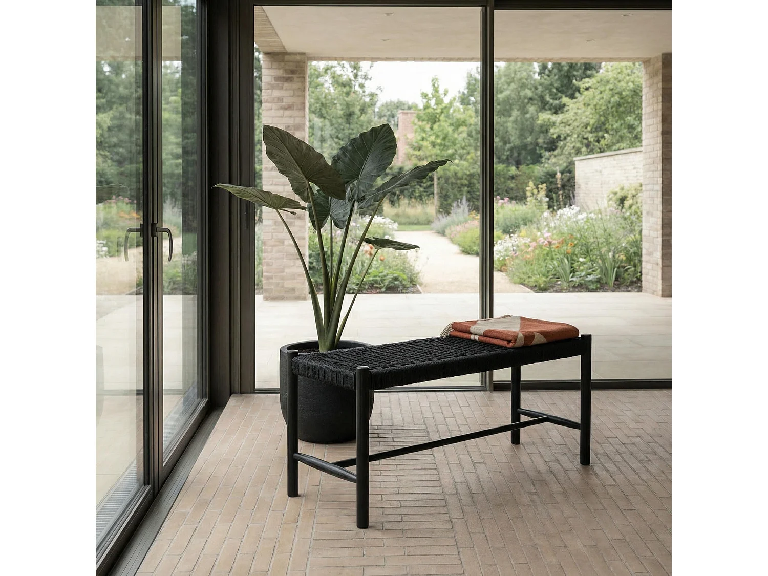 Sitzbank 90 cm Shine - Papiergarn & Massives Eichenholz - Schwarz