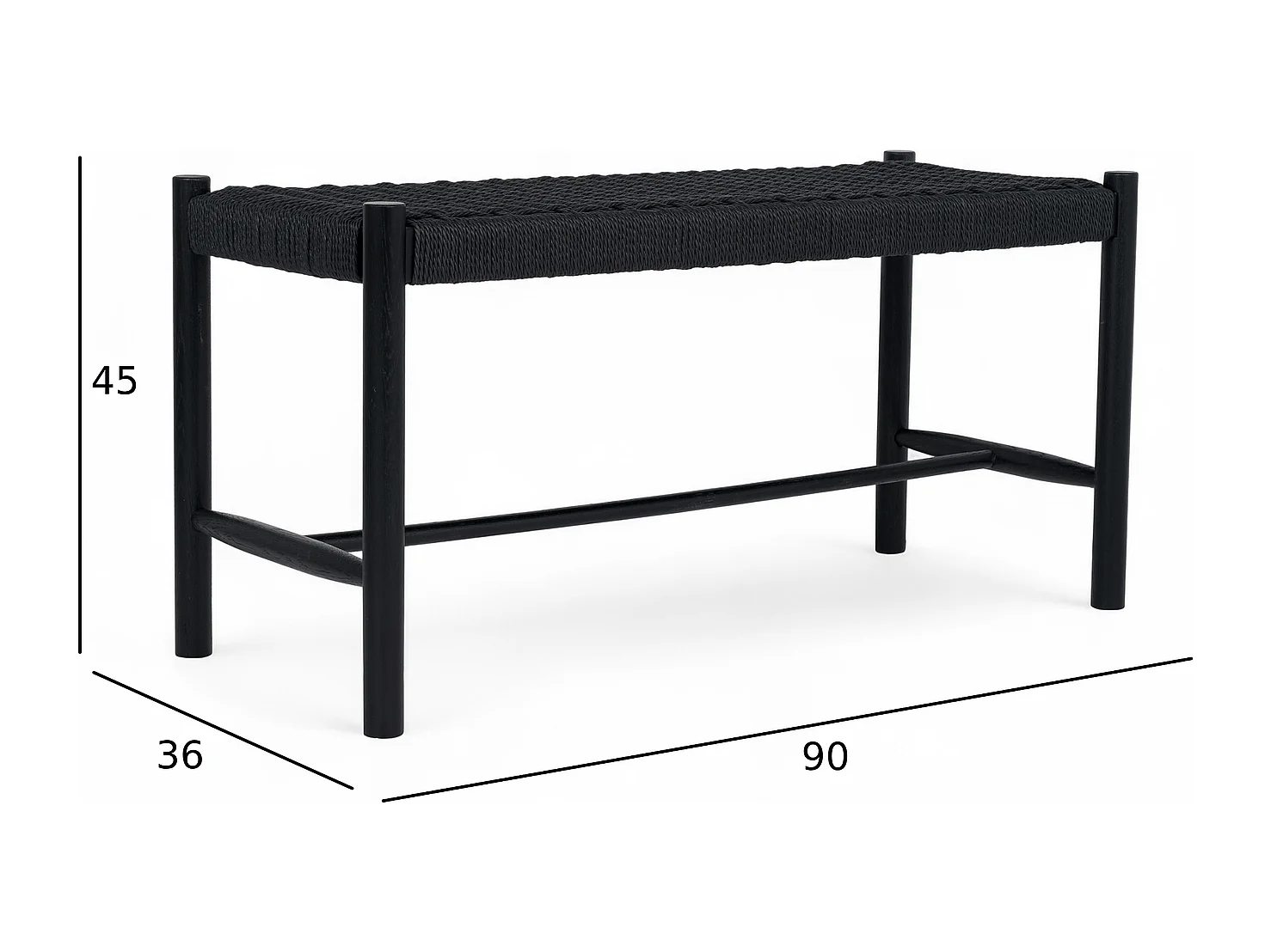 Sitzbank 90 cm Shine - Papiergarn & Massives Eichenholz - Schwarz