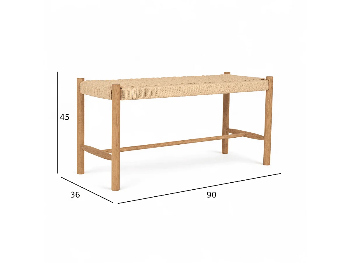 Sitzbank 90 cm Shine - Papiergarn & Massives Eichenholz - Wildeiche