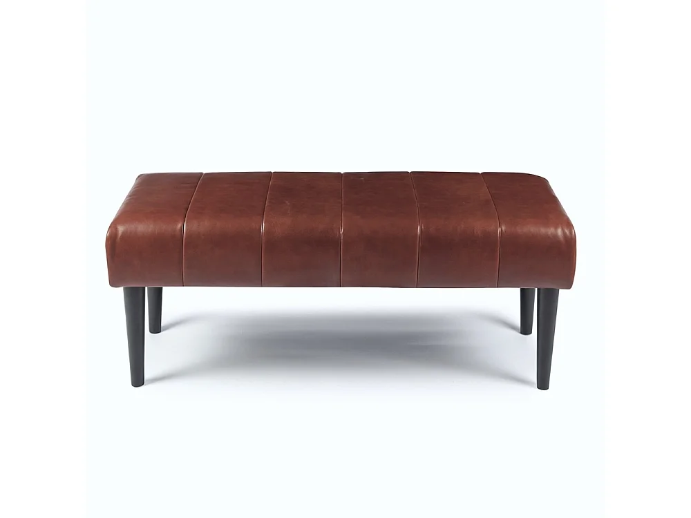Sitzbank 120 cm Athea - Leder & MDF, Massivholz, Schaumstoff - Braun