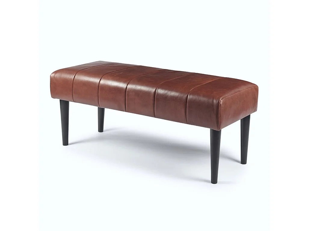 Sitzbank 120 cm Athea - Leder & MDF, Massivholz, Schaumstoff - Braun