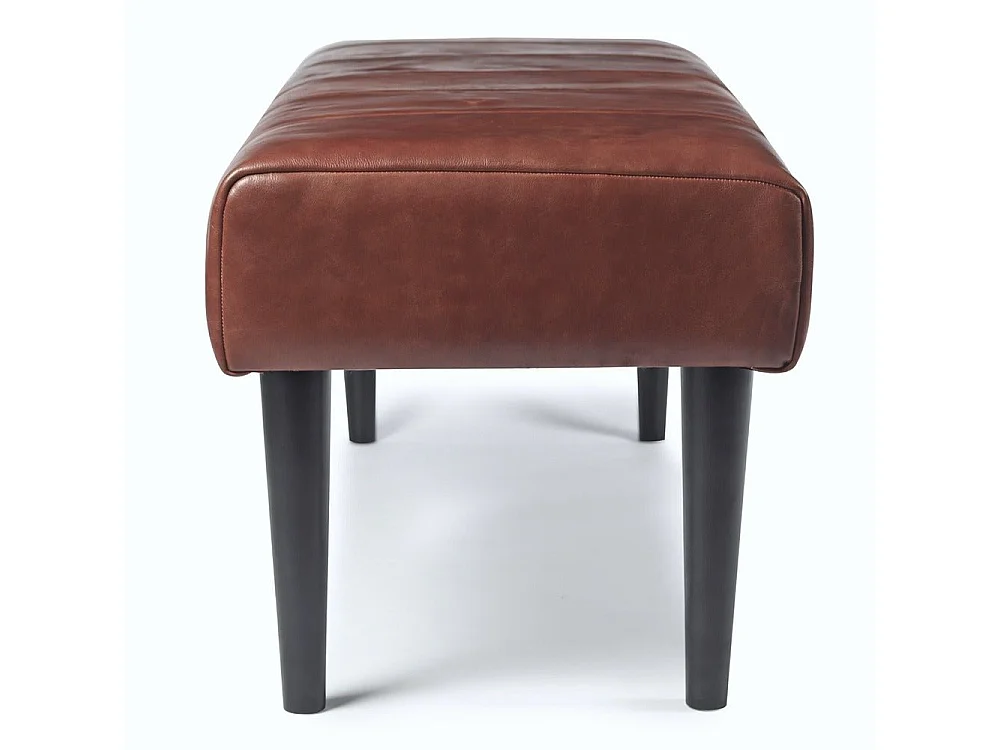 Sitzbank 120 cm Athea - Leder & MDF, Massivholz, Schaumstoff - Braun