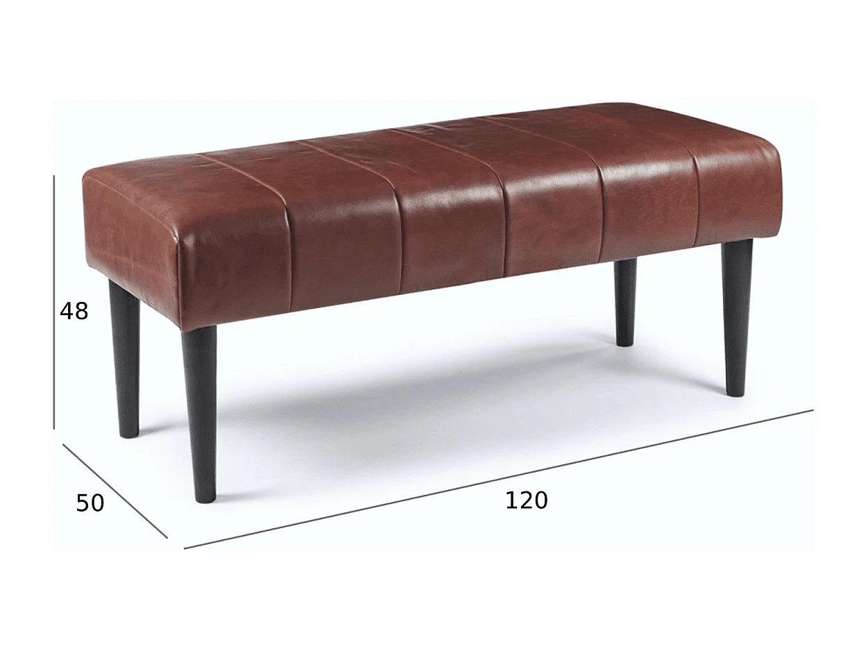 Sitzbank 120 cm Athea - Leder & MDF, Massivholz, Schaumstoff - Braun