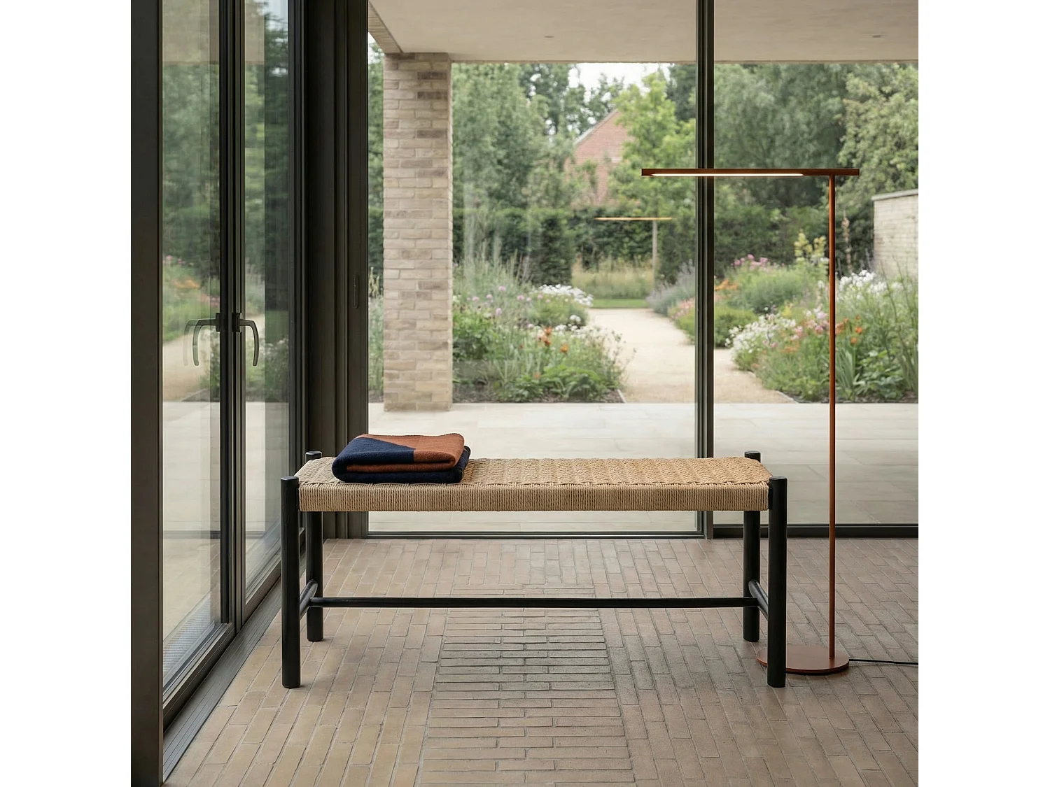 Sitzbank 90 cm Shine - Papiergarn & Massives Eichenholz - Schwarz