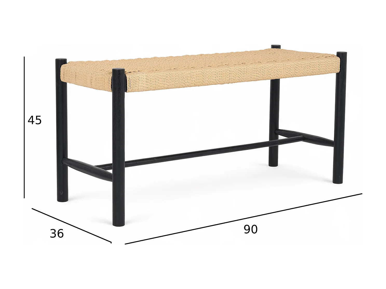 Sitzbank 90 cm Shine - Papiergarn & Massives Eichenholz - Schwarz