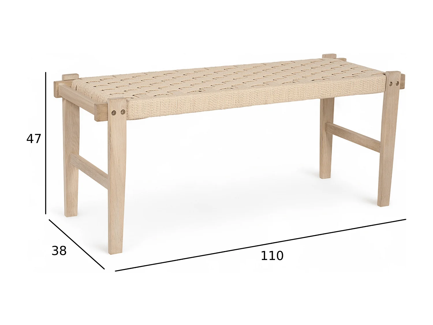 Sitzbank 110 cm Nobel - Papiergarn & Massives Eichenholz - Eiche bianco