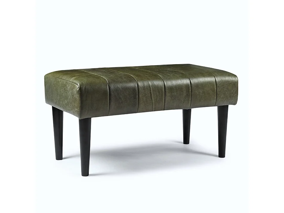 Sitzbank 92 cm Athea - Leder & MDF, Massivholz, Schaumstoff - Olivgrün