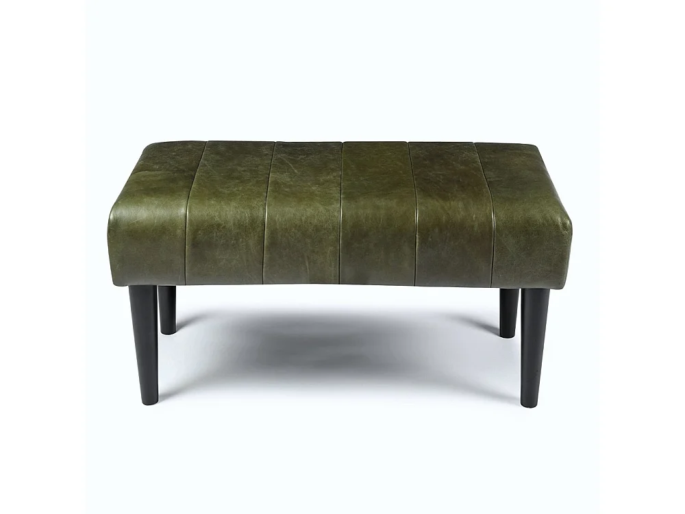 Sitzbank 92 cm Athea - Leder & MDF, Massivholz, Schaumstoff - Olivgrün