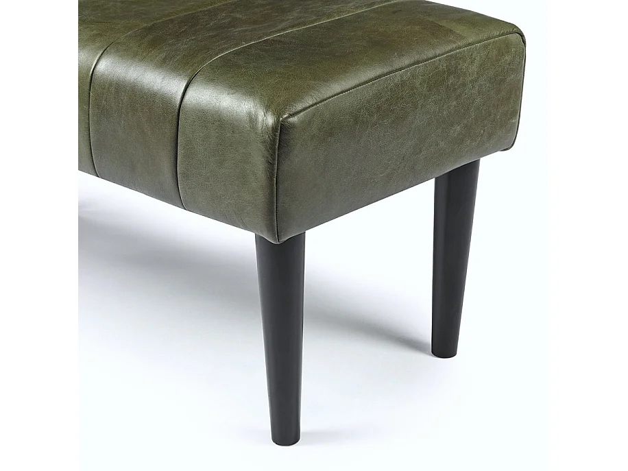 Sitzbank 92 cm Athea - Leder & MDF, Massivholz, Schaumstoff - Olivgrün