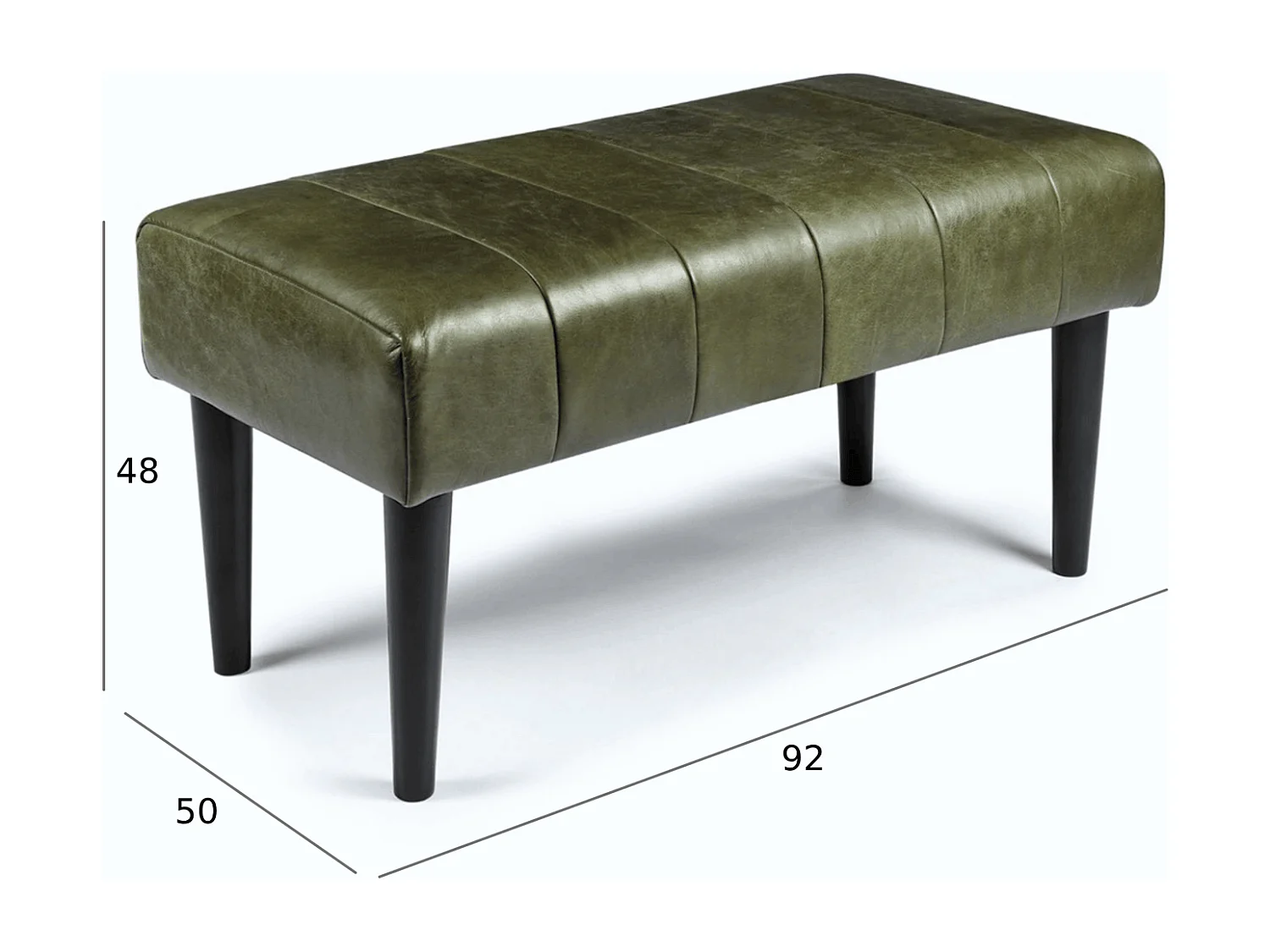 Sitzbank 92 cm Athea - Leder & MDF, Massivholz, Schaumstoff - Olivgrün