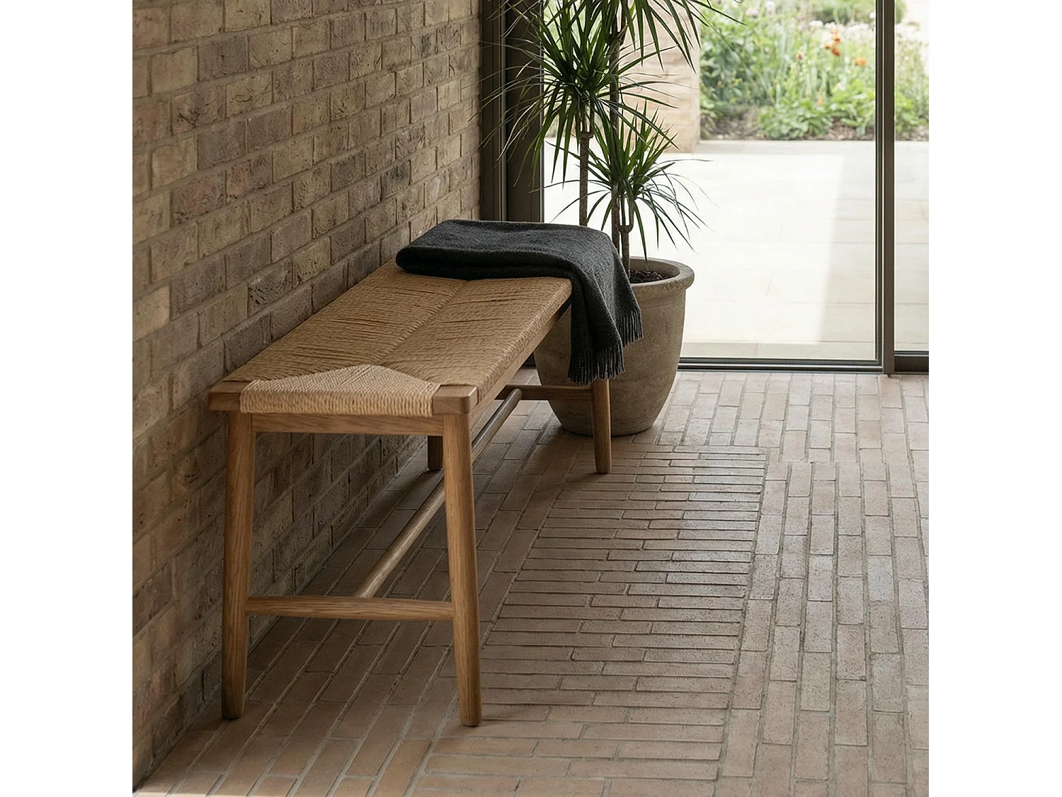 Sitzbank 110 cm Prime - Papiergarn & Massives Eichenholz - Wildeiche