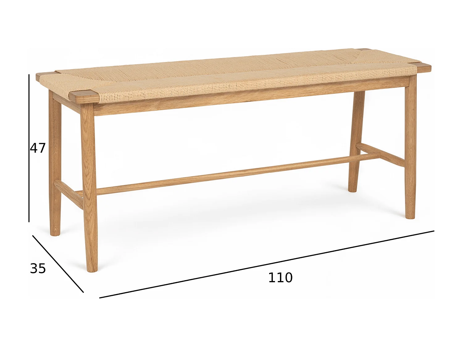 Sitzbank 110 cm Prime - Papiergarn & Massives Eichenholz - Wildeiche