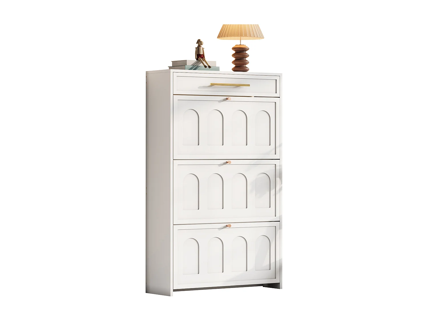 Meuble à chaussures moderne 70x25x123,5 cm - 3 portes abattantes et 1 tiroir - 6 étagères - MDF - Blanc