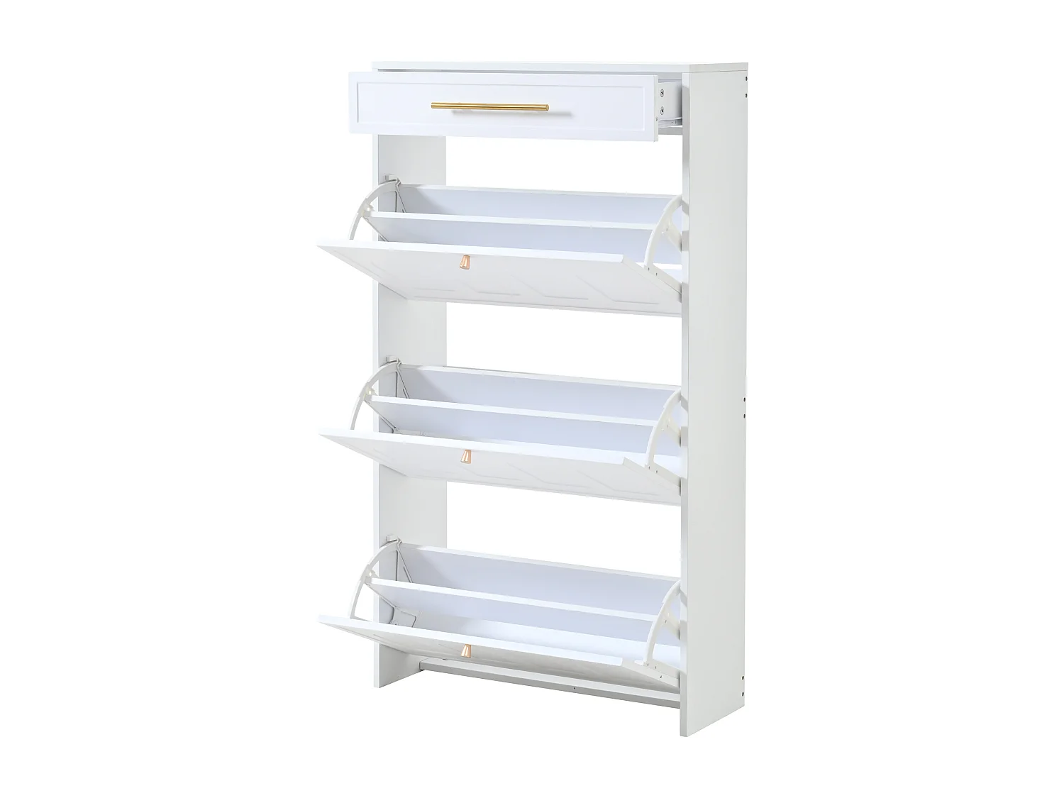 Meuble à chaussures moderne 70x25x123,5 cm - 3 portes abattantes et 1 tiroir - 6 étagères - MDF - Blanc