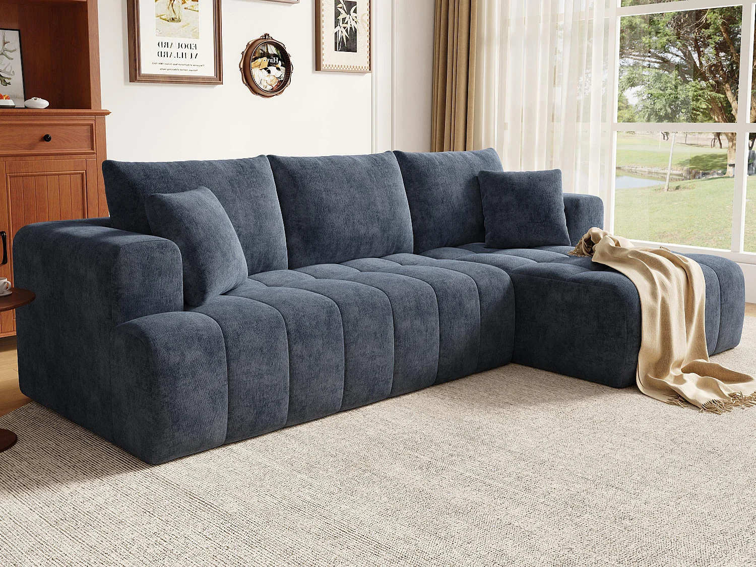 Canapé d'angle en L - 3 places - Canapé Cloud - Combinaison flexible - Aucun montage requis - bleu