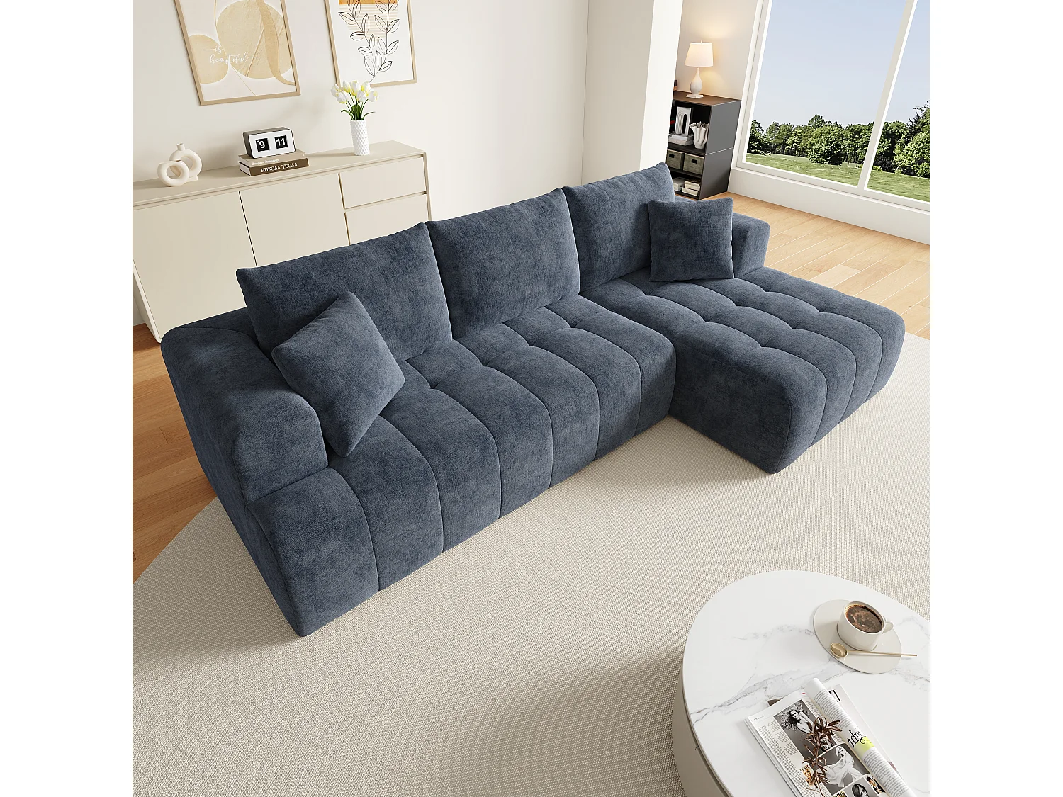 Canapé d'angle en L - 3 places - Canapé Cloud - Combinaison flexible - Aucun montage requis - bleu