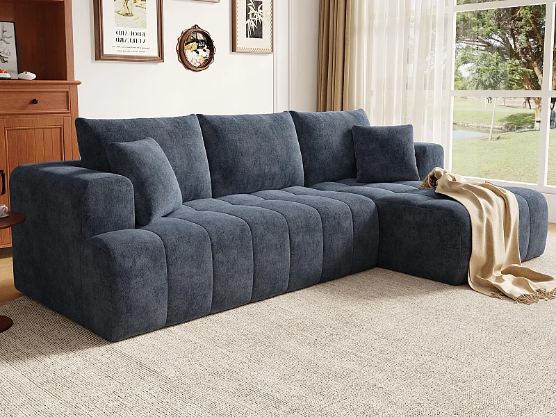 Canapé d'angle en L - 3 places - Canapé Cloud - Combinaison flexible - Aucun montage requis - bleu