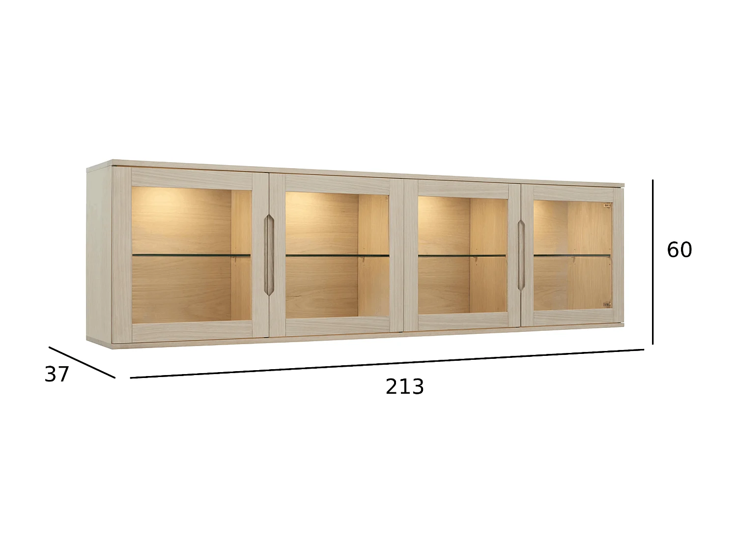 Hängechrank mit LED Beleuchtung mit 4 Türen Kerteminde - Eichenfurnier & MDF - Eiche bianco