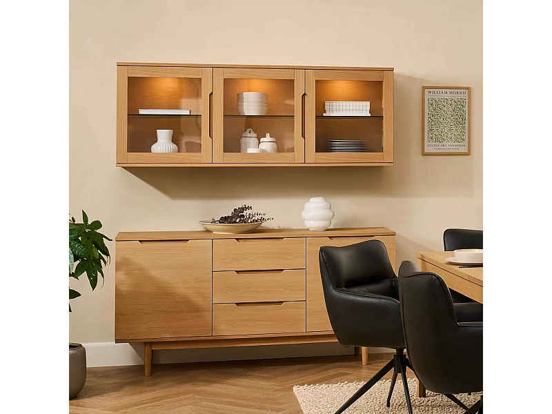 Hängechrank mit LED Beleuchtung mit 3 Türen Kerteminde - Eichenfurnier & MDF - Wildeiche