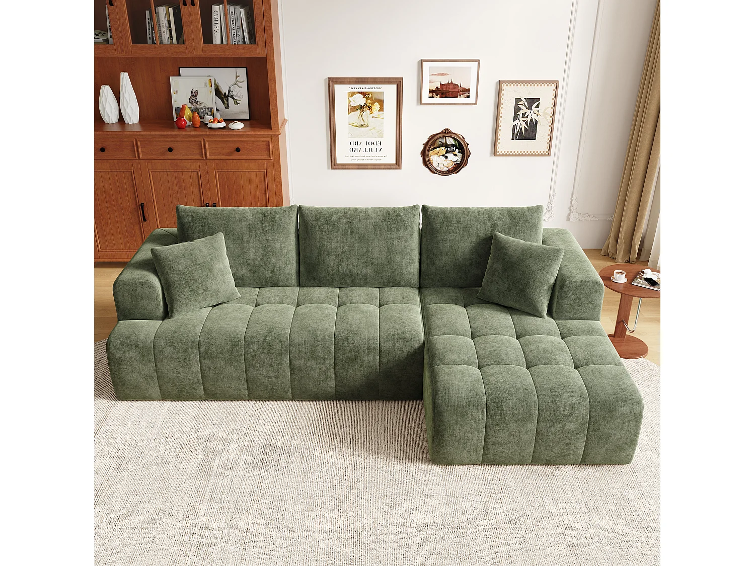 Canapé d'angle en L - 3 places - Canapé Cloud - Combinaison flexible - Aucun montage requis - Vert