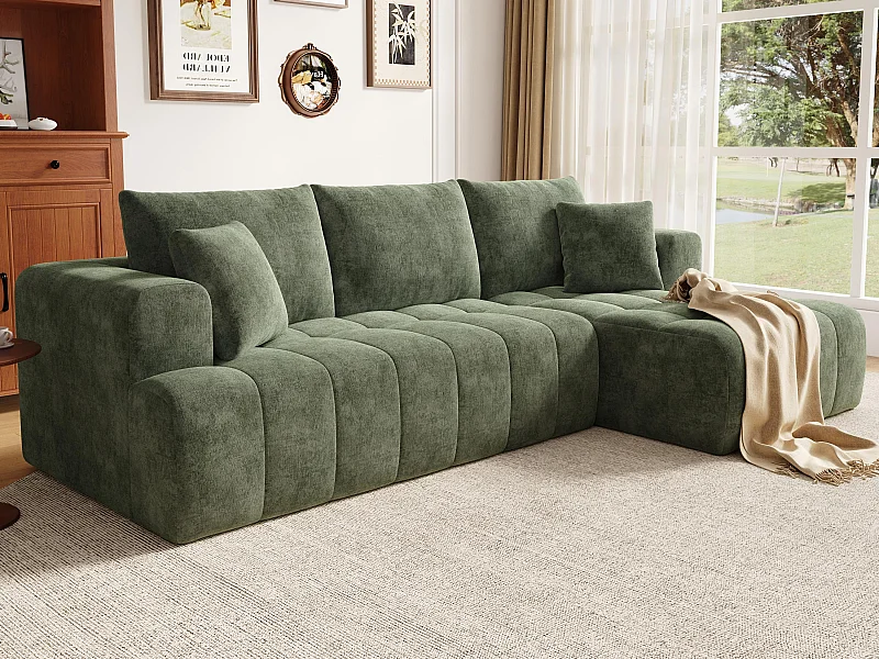 Canapé d'angle en L - 3 places - Canapé Cloud - Combinaison flexible - Aucun montage requis - Vert