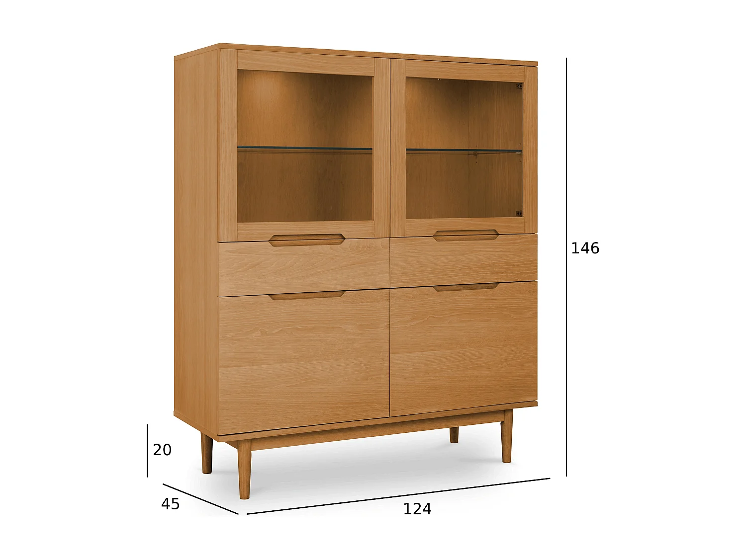 Highboard mit 4 Türen Kerteminde - Eichenfurnier & MDF - Wildeiche