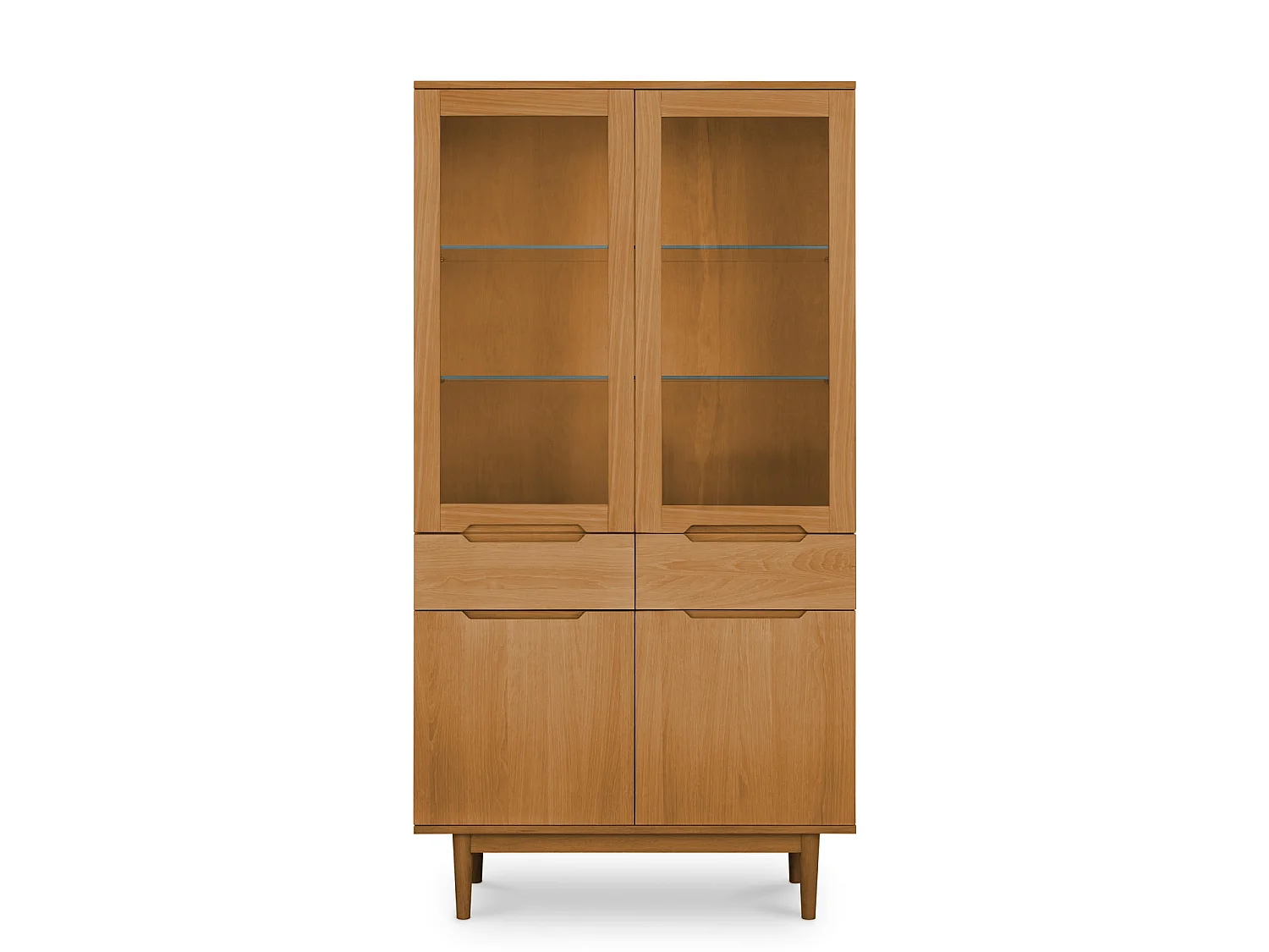 Vitrine mit LED Beleuchtung mit 2 Glastüren Kerteminde - Eichenfurnier & MDF - Wildeiche