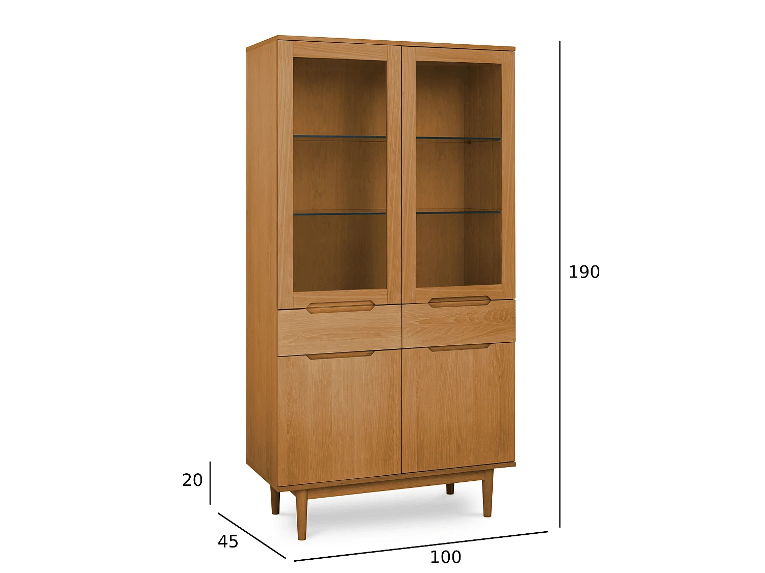 Vitrine mit LED Beleuchtung mit 2 Glastüren Kerteminde - Eichenfurnier & MDF - Wildeiche
