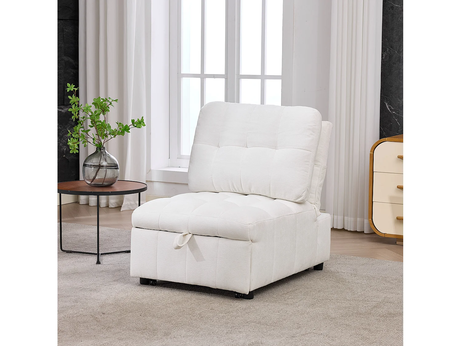 Canapé une place - 68x95x76 cm - dossier réglable - profondeur d'assise réglable - blanc