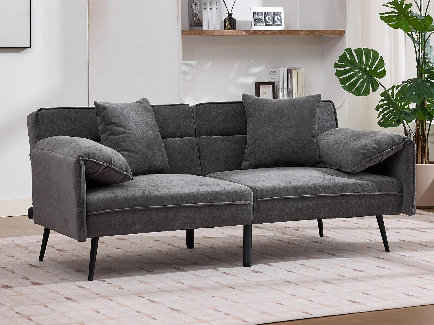 Canapé 2 places 167.5x73x70 cm - dossier inclinable trois positions (100°–180°) - coussins d'assise moelleux - gris
