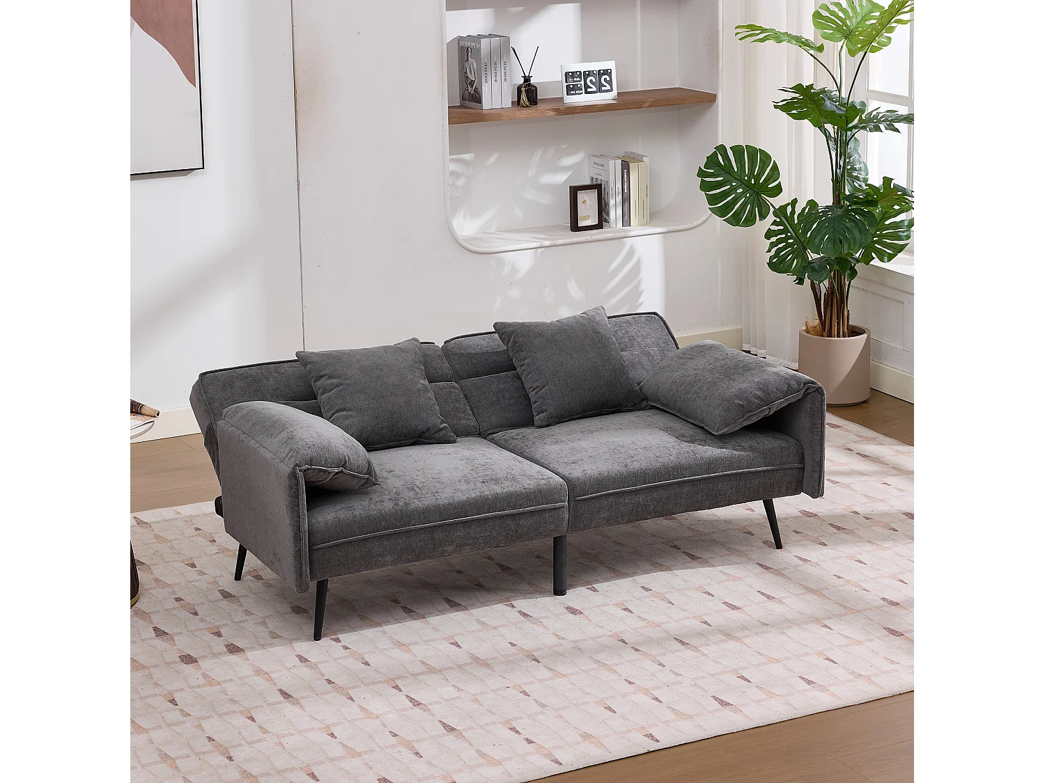 Canapé 2 places 167.5x73x70 cm - dossier inclinable trois positions (100°–180°) - coussins d'assise moelleux - gris