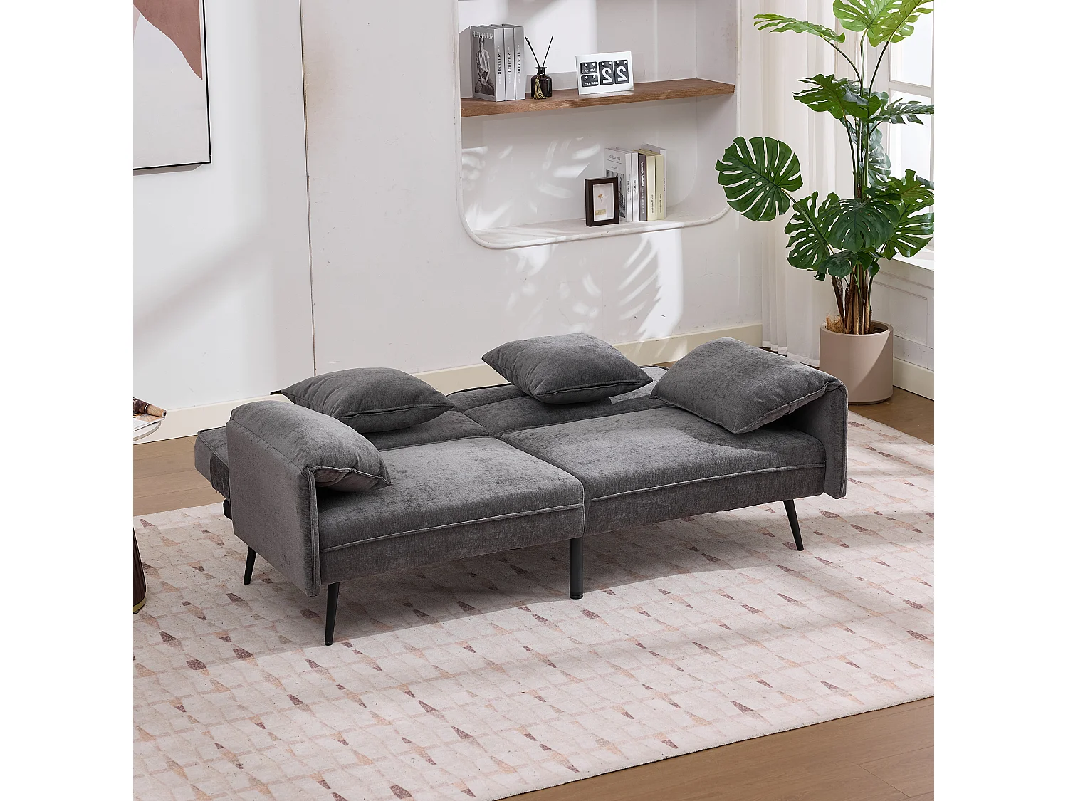 Canapé 2 places 167.5x73x70 cm - dossier inclinable trois positions (100°–180°) - coussins d'assise moelleux - gris