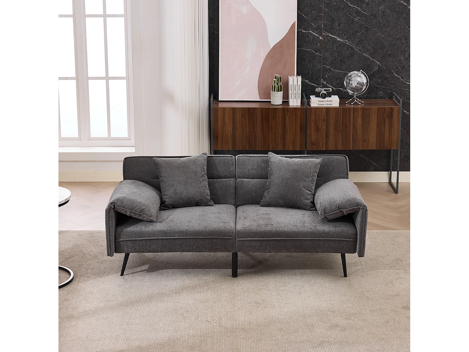 Canapé 2 places 167.5x73x70 cm - dossier inclinable trois positions (100°–180°) - coussins d'assise moelleux - gris