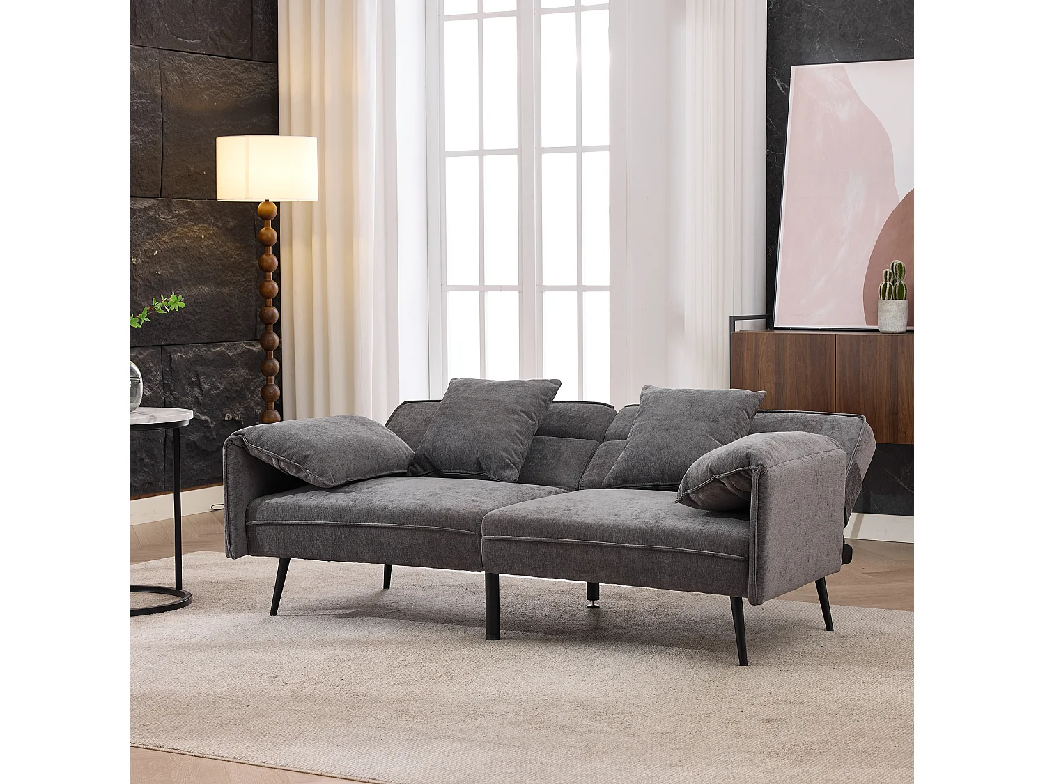 Canapé 2 places 167.5x73x70 cm - dossier inclinable trois positions (100°–180°) - coussins d'assise moelleux - gris