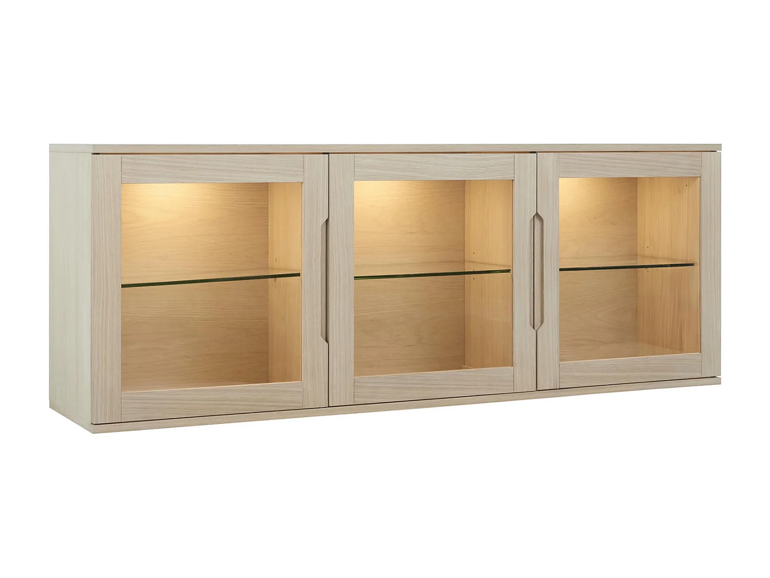 Hängechrank mit LED Beleuchtung mit 3 Glastüren Kerteminde - Eichenfurnier & MDF - Eiche bianco