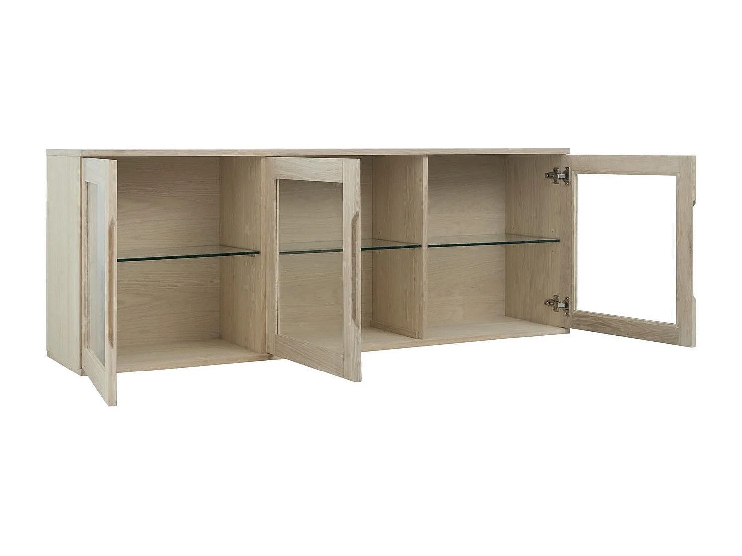 Hängechrank mit LED Beleuchtung mit 3 Glastüren Kerteminde - Eichenfurnier & MDF - Eiche bianco