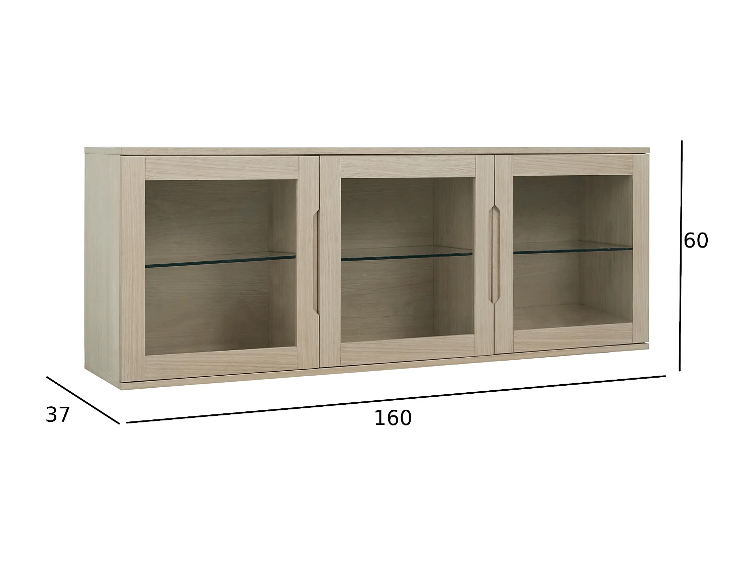 Hängechrank mit LED Beleuchtung mit 3 Glastüren Kerteminde - Eichenfurnier & MDF - Eiche bianco