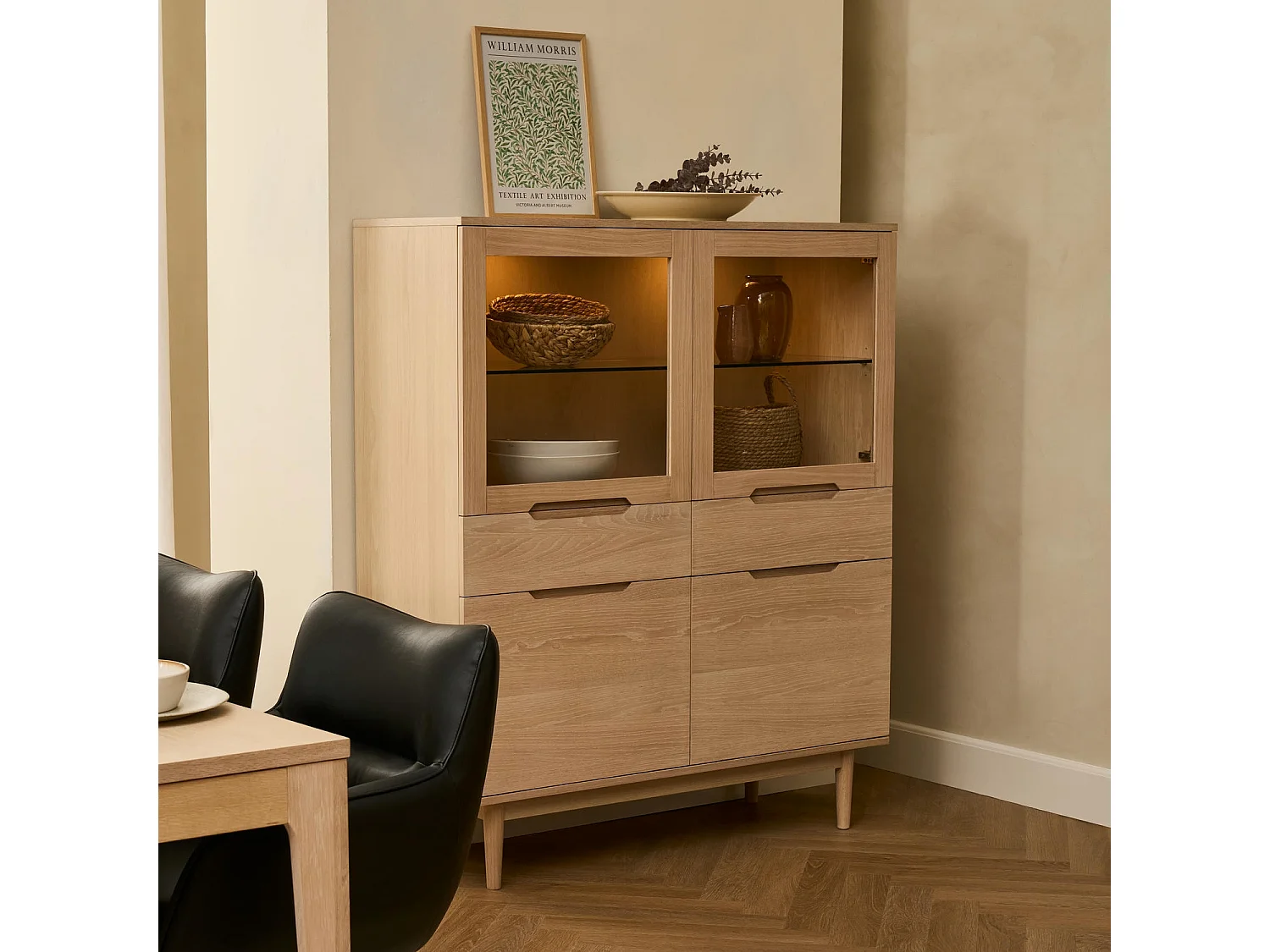 Highboard mit 4 Türen Kerteminde - Eichenfurnier & MDF - Eiche bianco