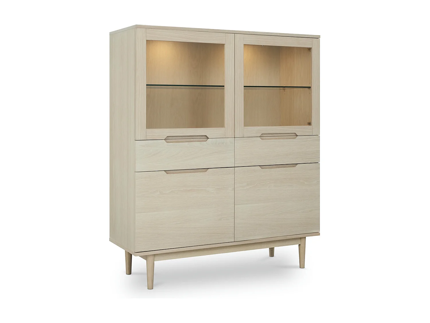 Highboard mit 4 Türen Kerteminde - Eichenfurnier & MDF - Eiche bianco